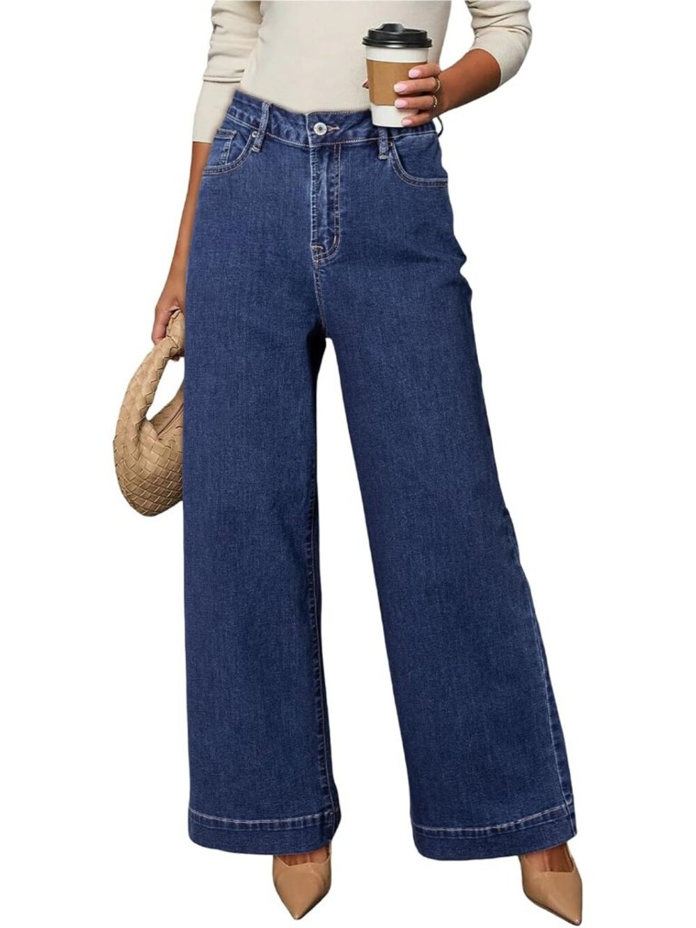 Women's Black High Waisted Jeans Stretch Wide Leg Loose Denim Baggy Pant Jeans